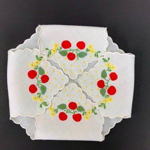 Vintage Bread  Busket  Liner Napkin Red Cherries